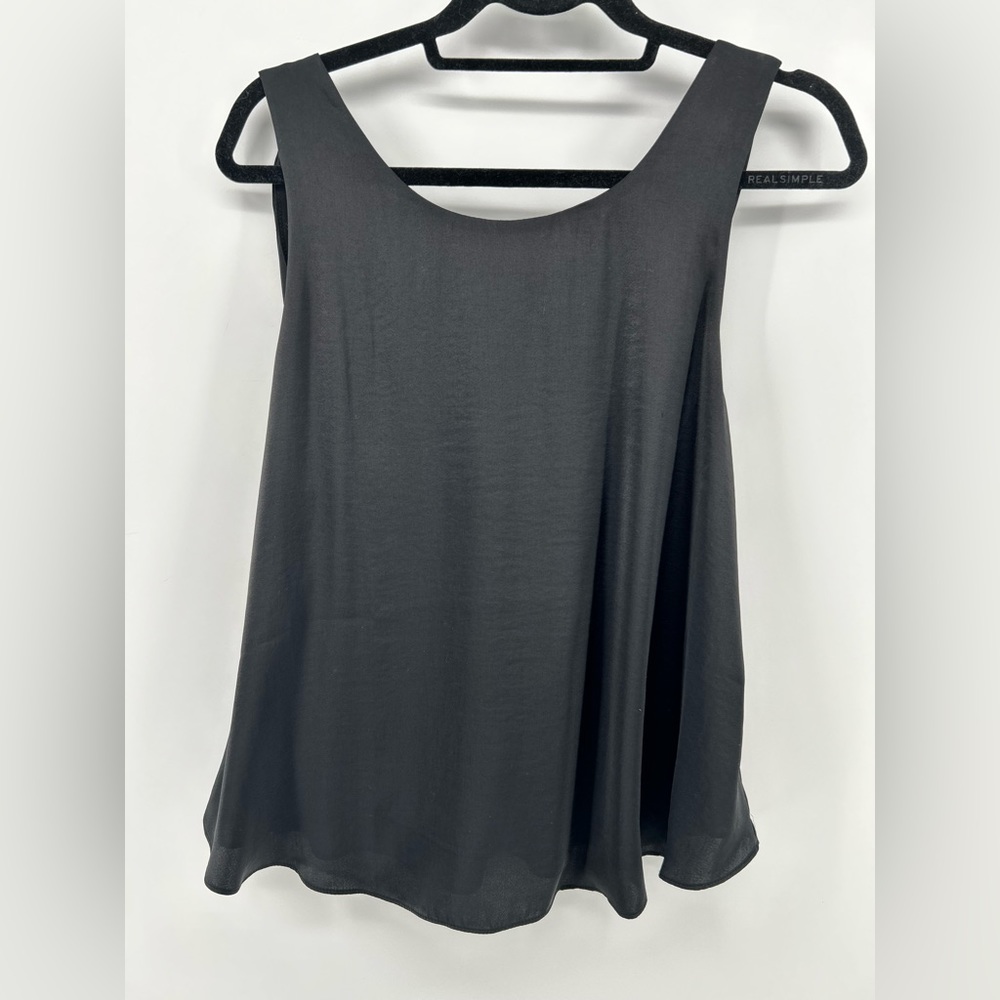 Rachel Roy Size L Blouse Sleeveless Crossover Open Back  Layered Hem Black